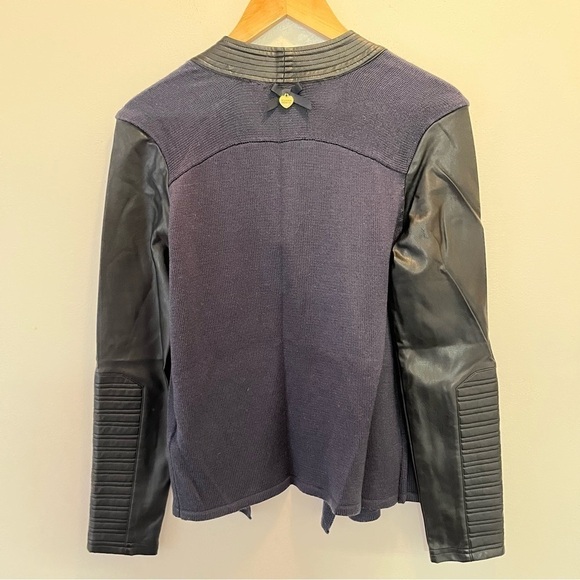Silvian Heach Black and Blue Wool Blend Faux Leather Cardigan Women’s Medium - Picture 8 of 12